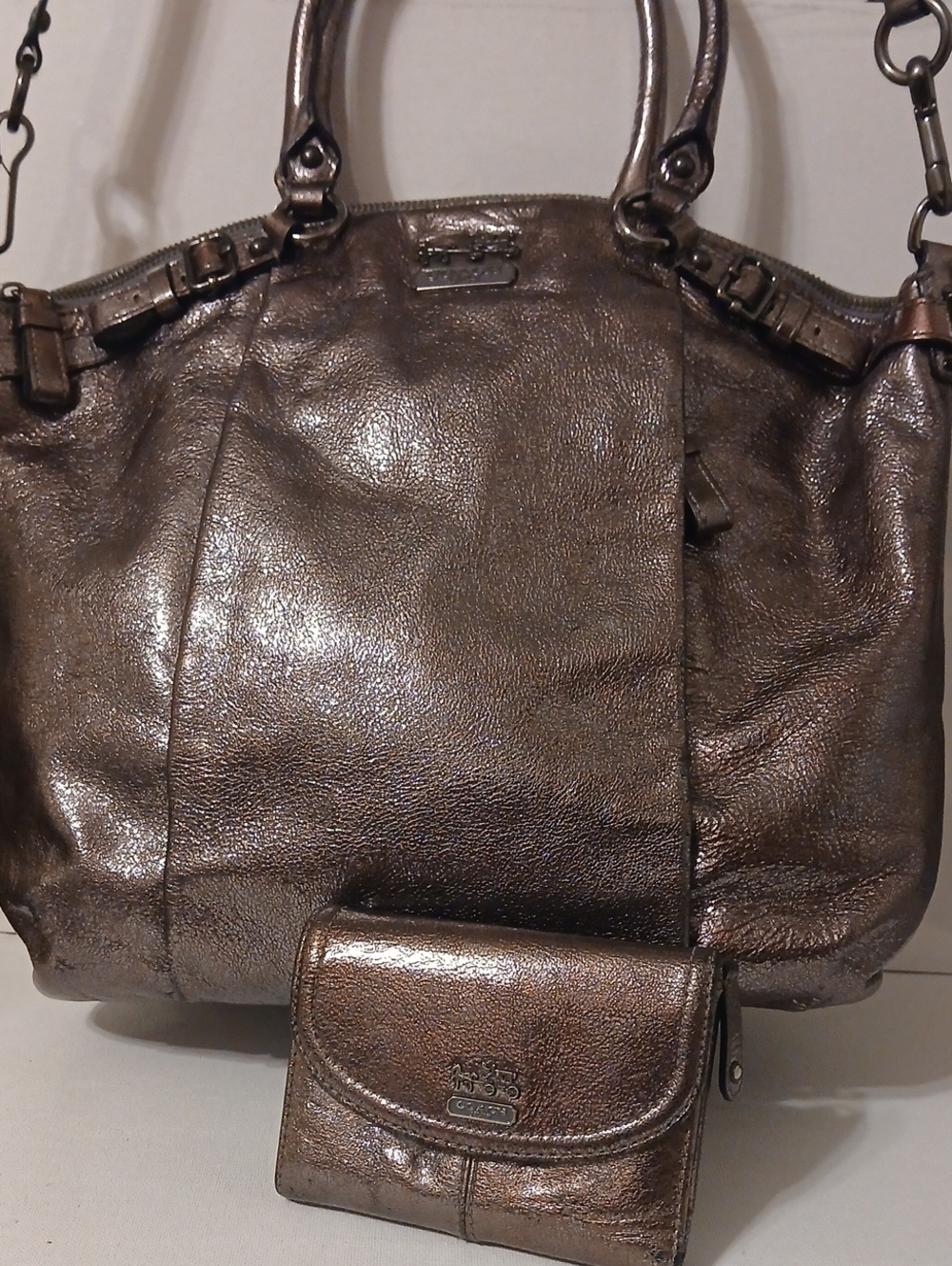 Coach Metallic Bronze Women's Tote Bag and Wallet